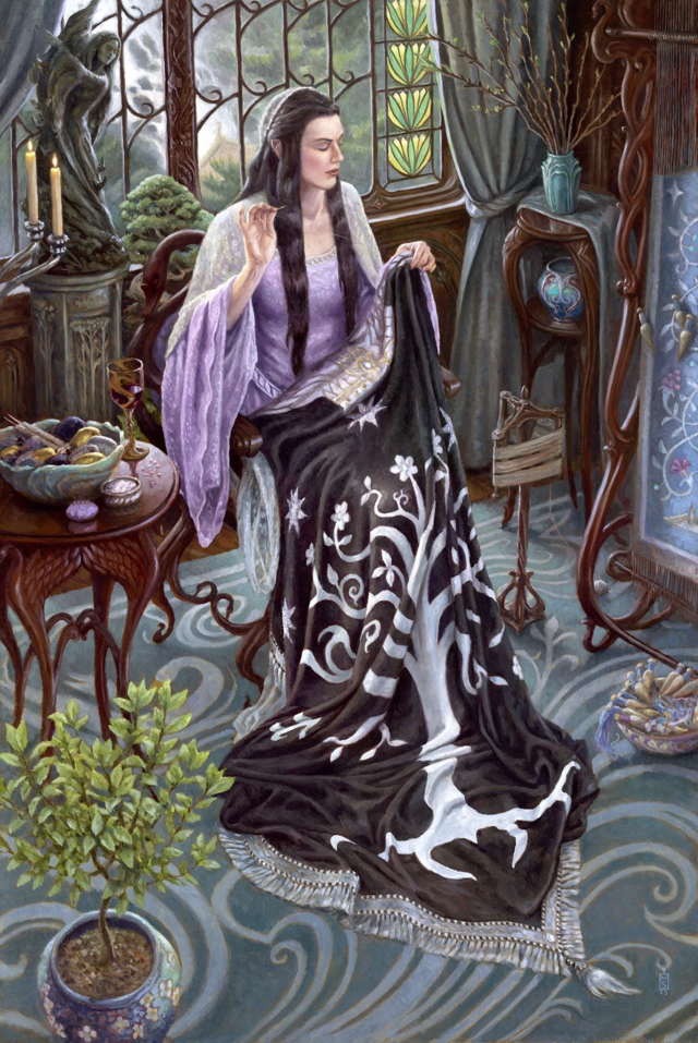 Matt Stewart - Arwen Sewing the Standard of Elendil.png